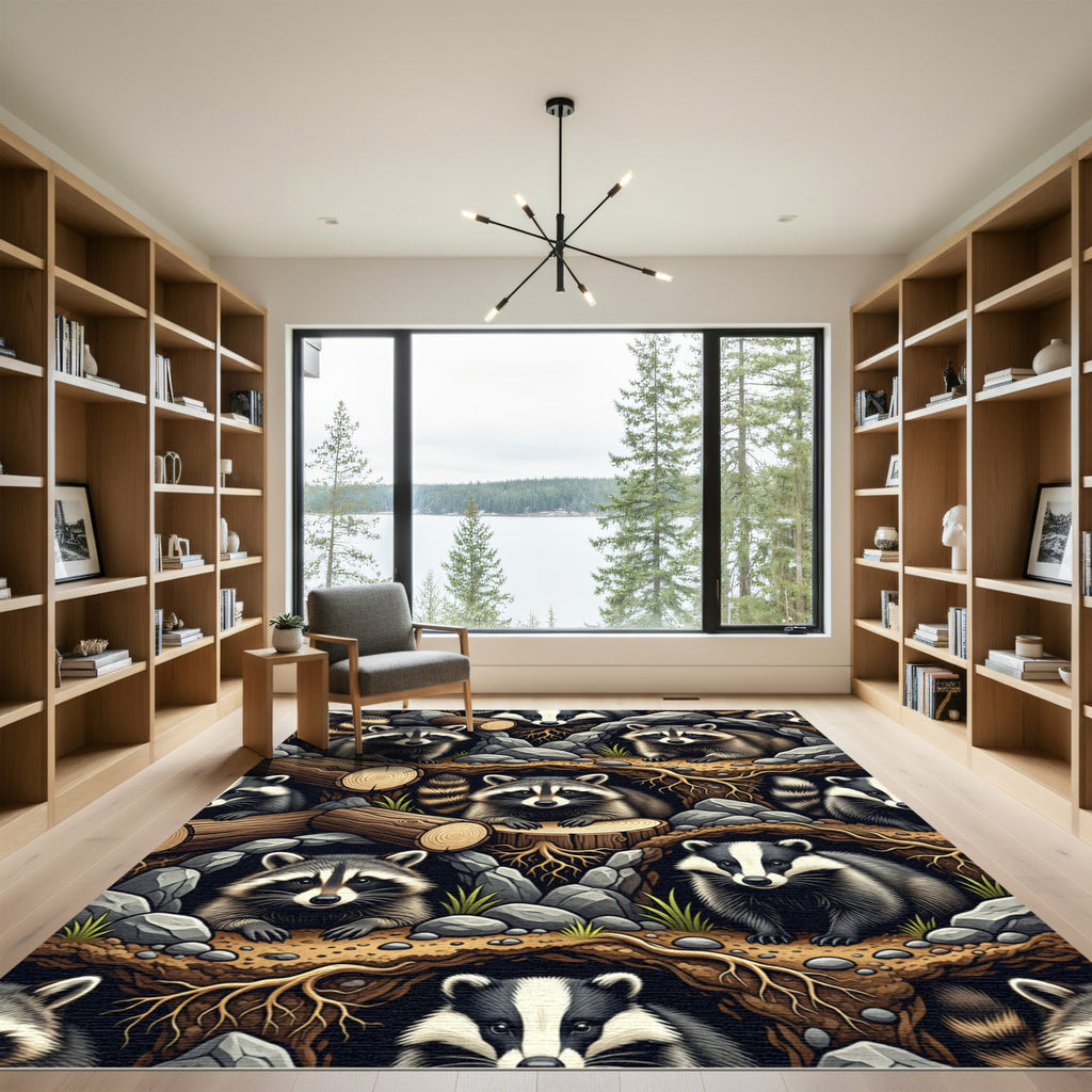 Woodland Raccoon Forest Creatures Earthy Tones Rug
