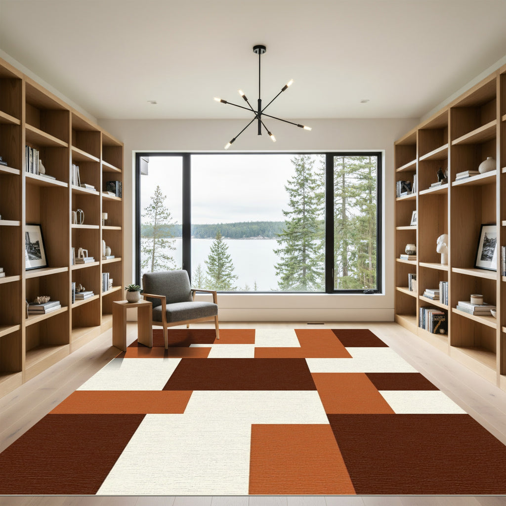 Modern Minimalist Earth Tone Geometric Block Rug
