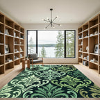 Elegant Emerald Damask Scroll Foliage Rug