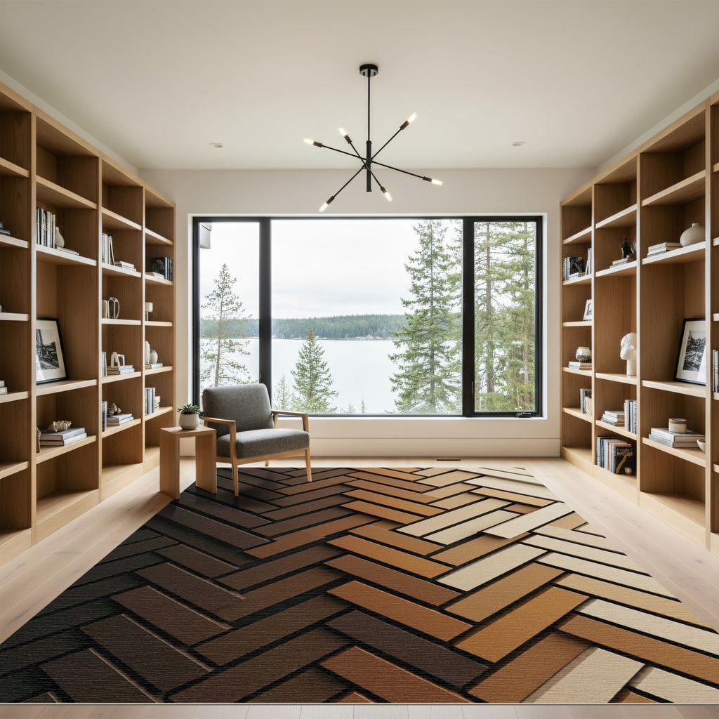 Earthy Ombre Herringbone Tonal Block Rug