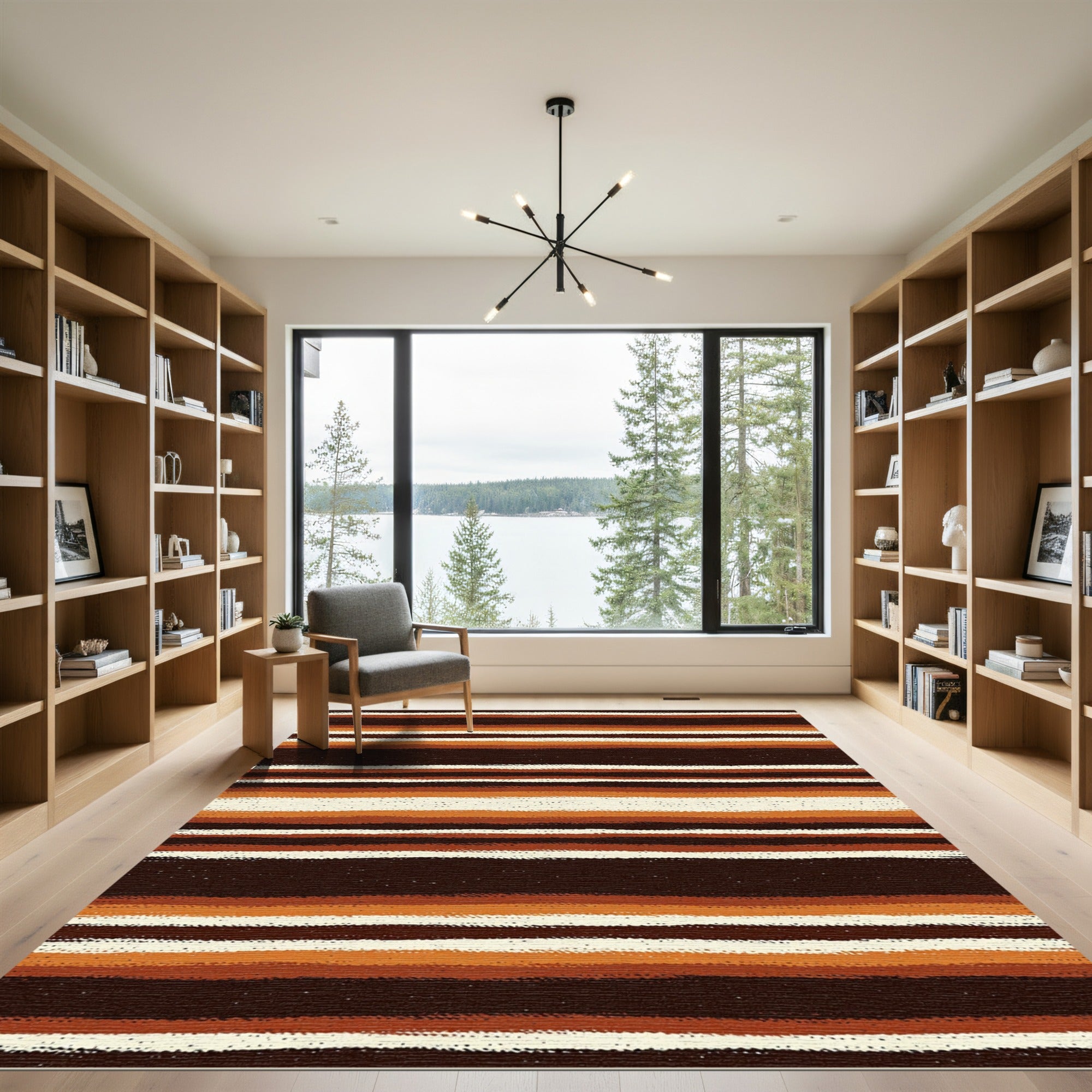 Earthy Brown and Ochre Striped Rug