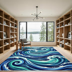 Deep Blue Ocean Waves Swirl Rug