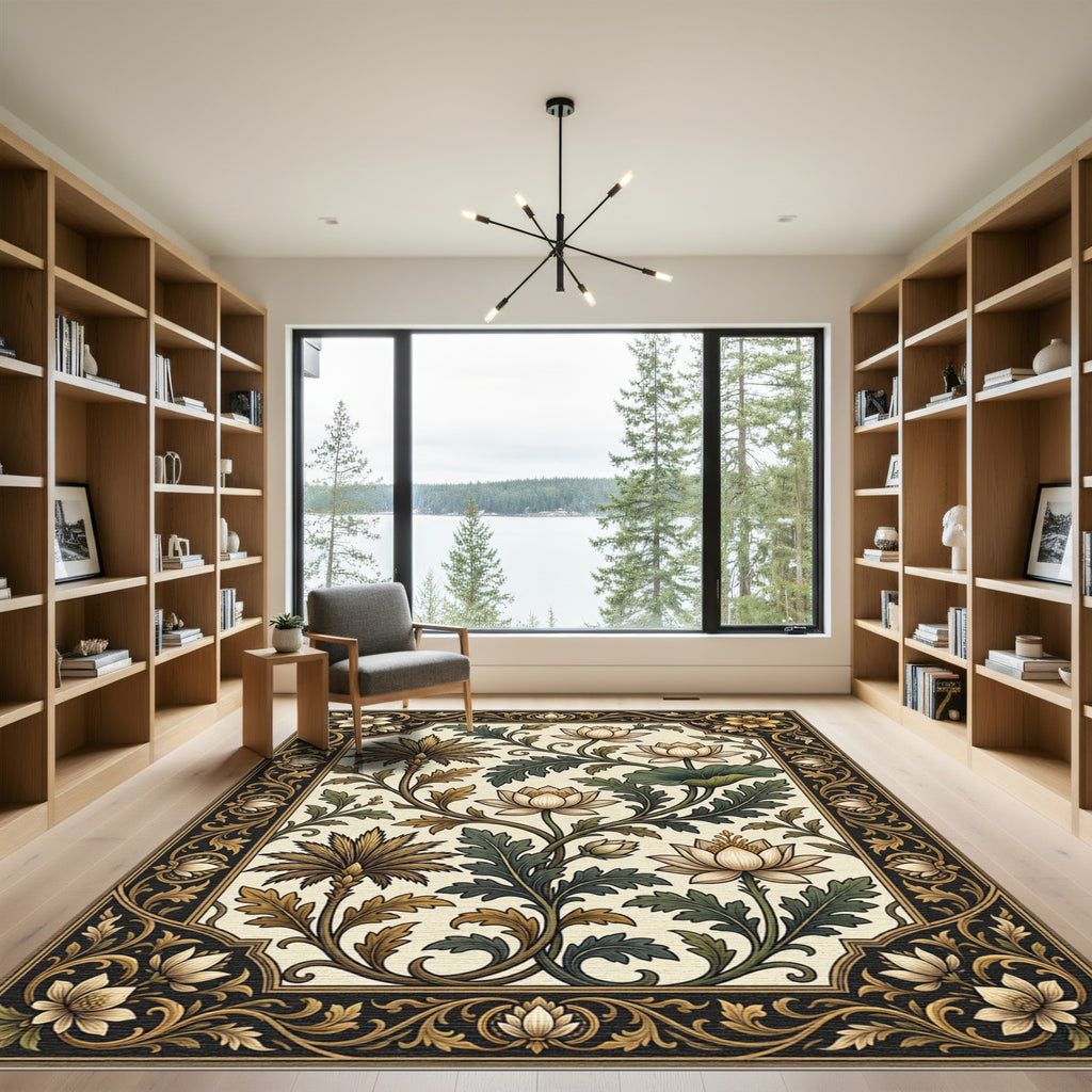 Ornate Cream Lotus Vine Floral Rug