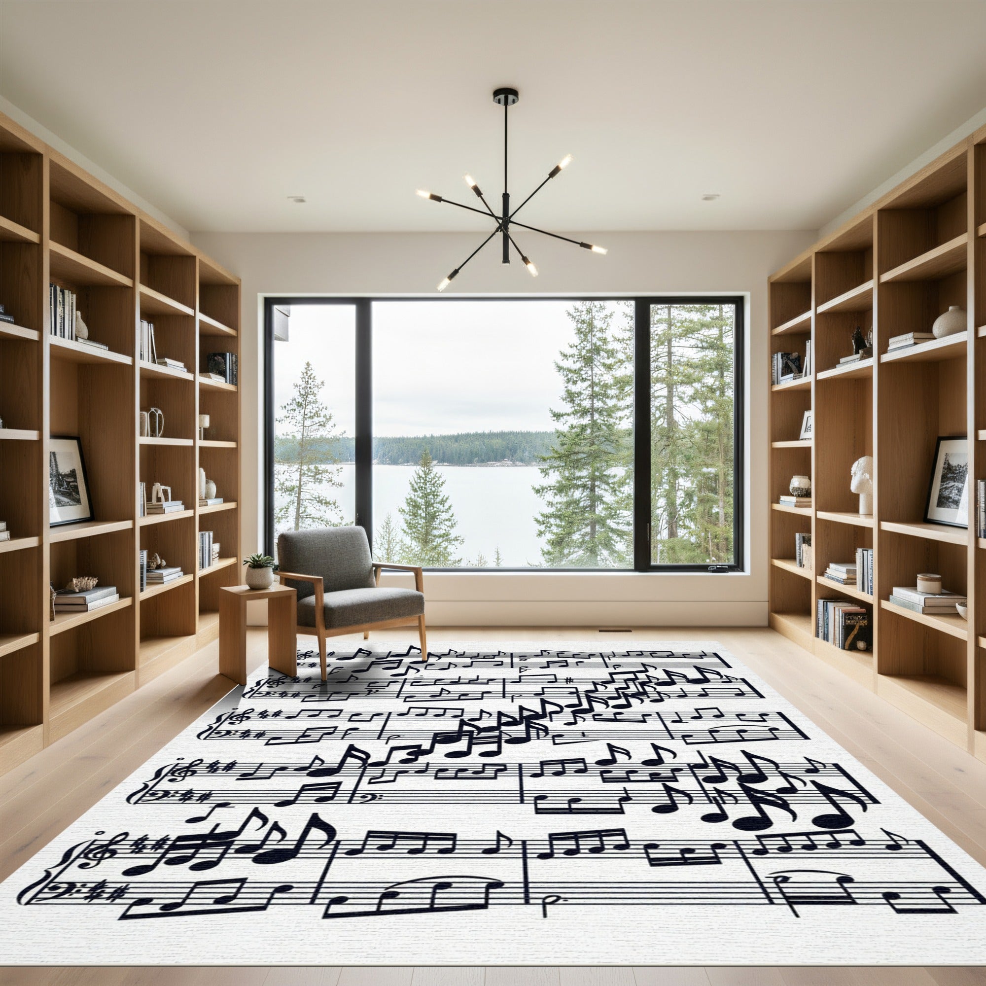 Monochrome Musical Sheet Note Art Rug