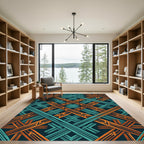 Geometric Teal and Copper Weave Rug