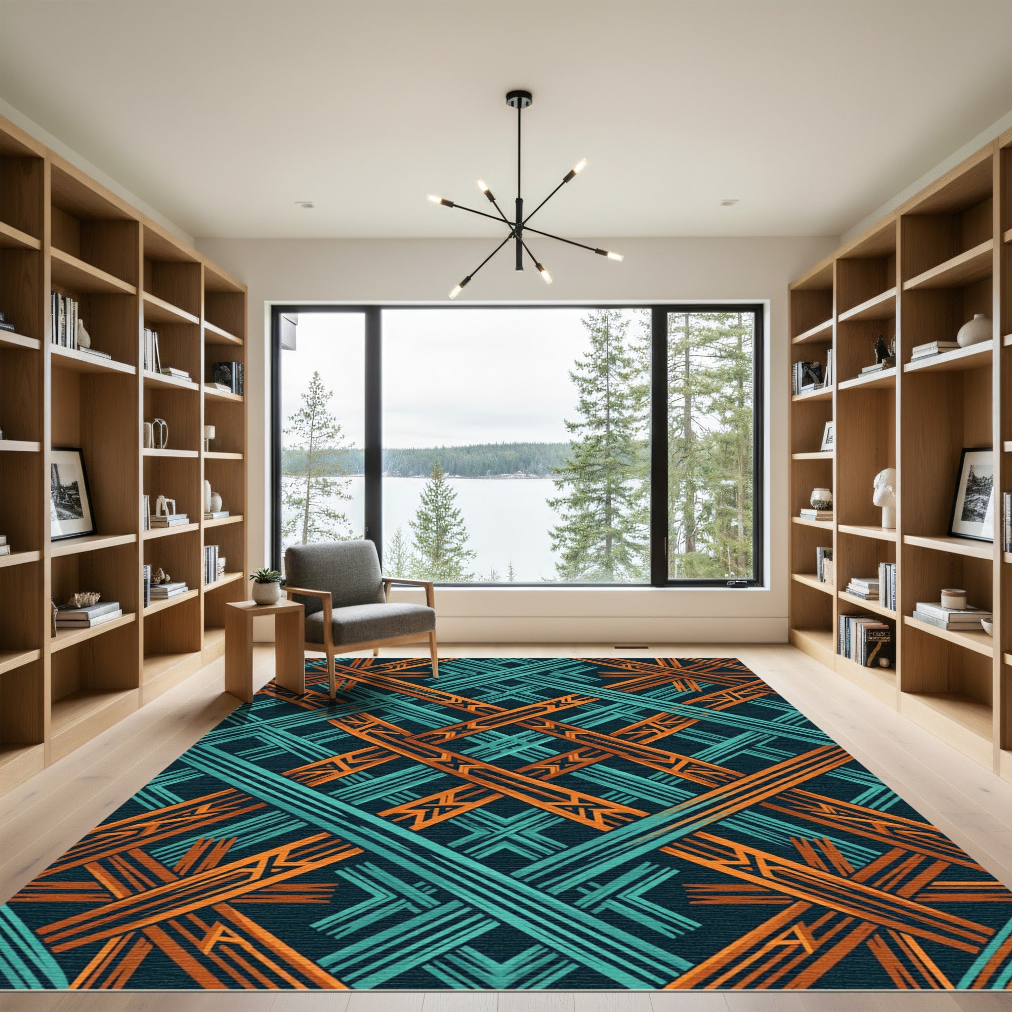 Geometric Teal and Copper Weave Rug