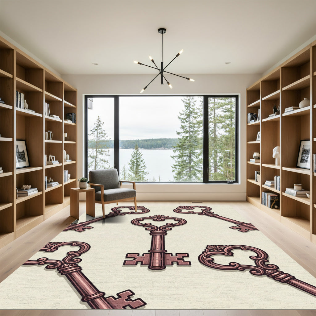 Ornate Rose Gold Antique Keys Rug