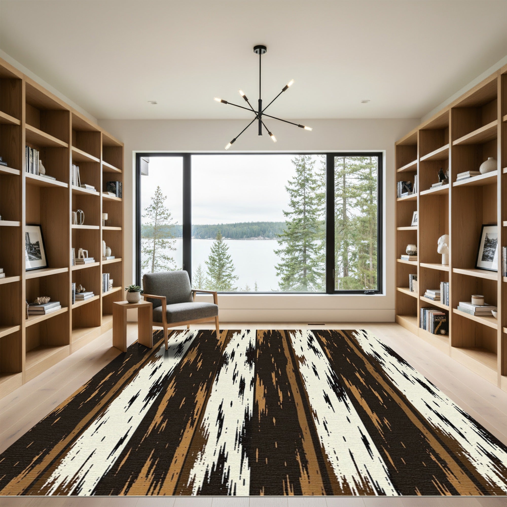 Distressed Vertical Wood Grain Stripes Rug