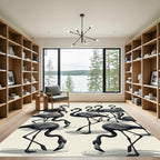 Monochrome Flamingo Flock Minimalist Illustration Rug
