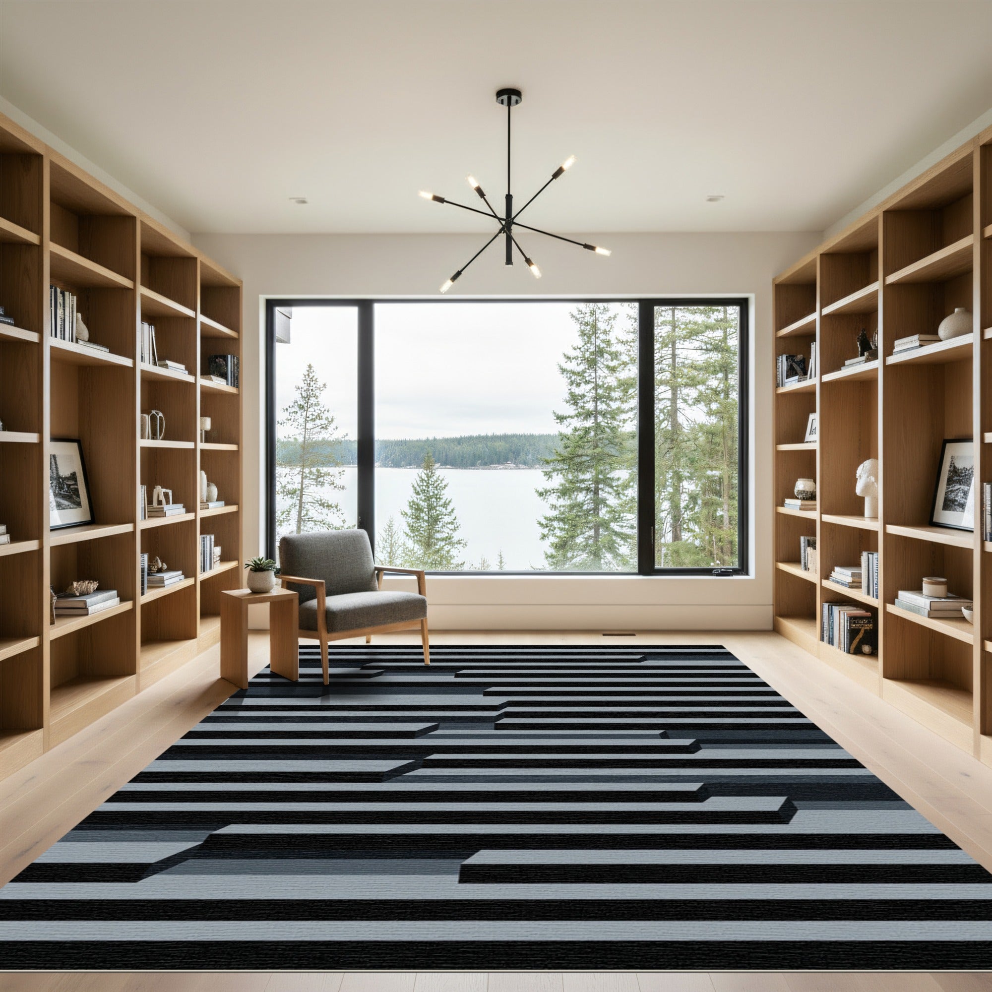 Minimalist Gray Monochromatic Geometric Layered Rug