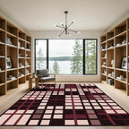 Deep Crimson Plaid Square Composition Rug