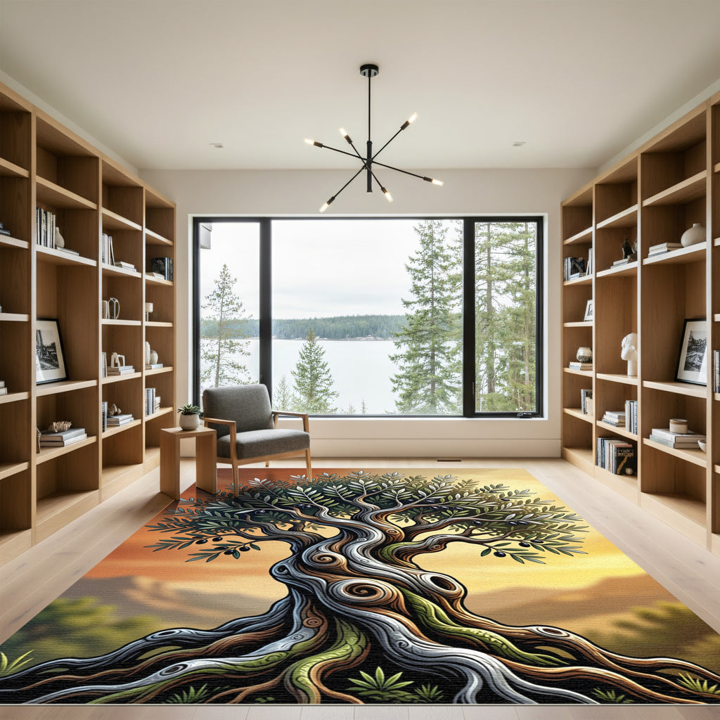 Ancient Twisted Olive Tree Sunset Tapestry Rug