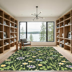 Botanical Wildflower Meadow Forest Green Rug