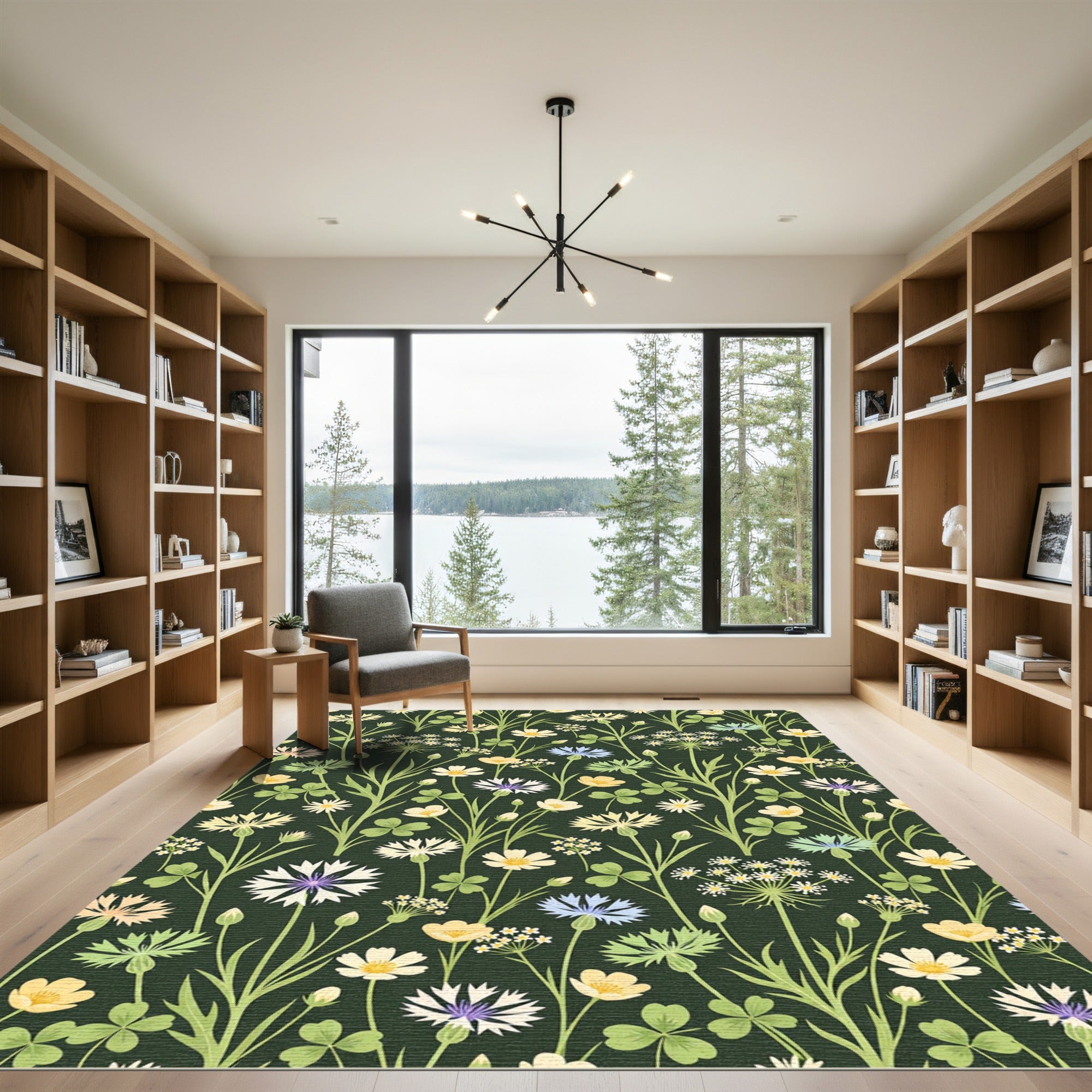 Botanical Wildflower Meadow Forest Green Rug