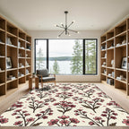Vintage Pink Floral Meadow Illustration Rug