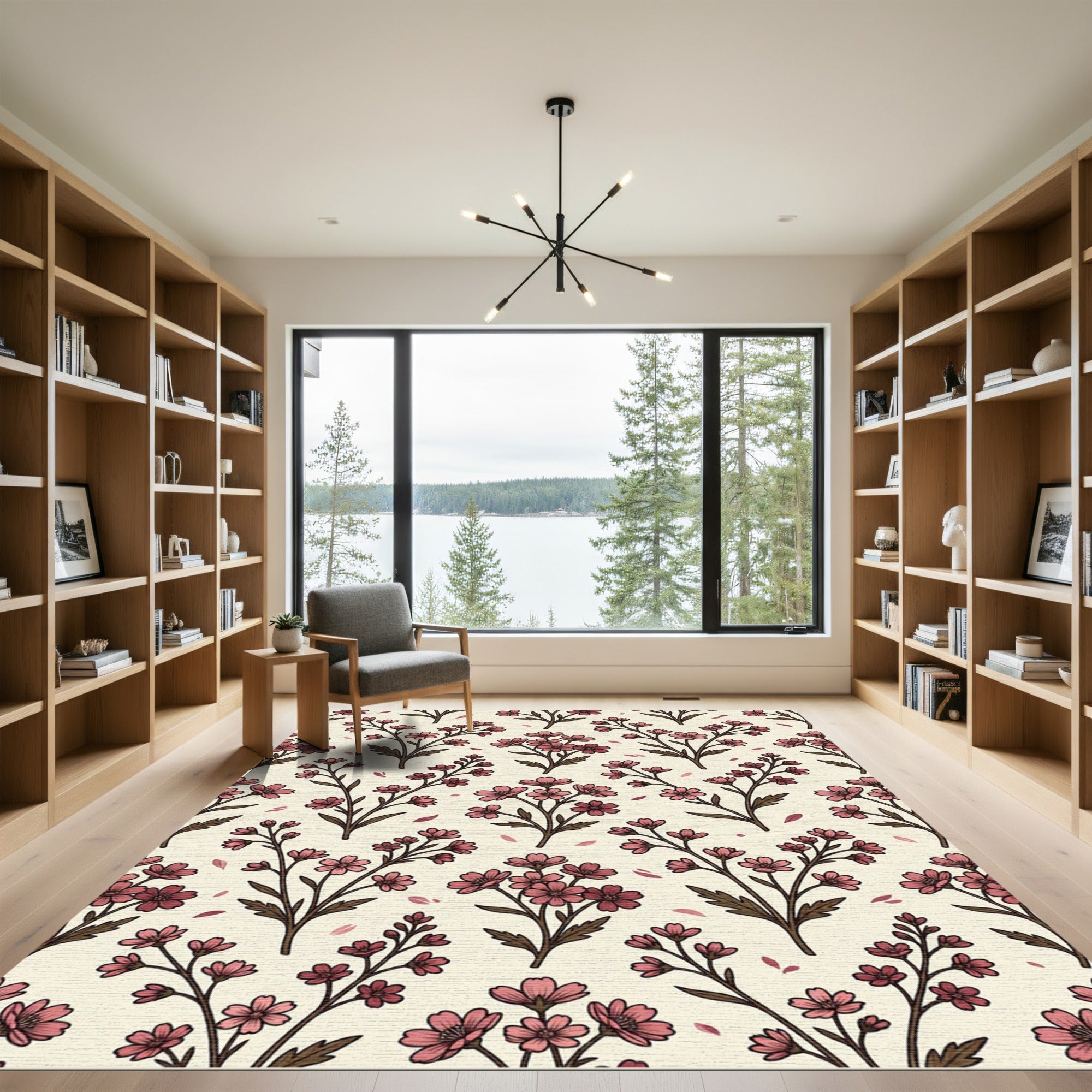 Vintage Pink Floral Meadow Illustration Rug