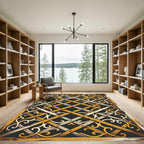 Golden Lattice Scroll Interwoven Grid Rug