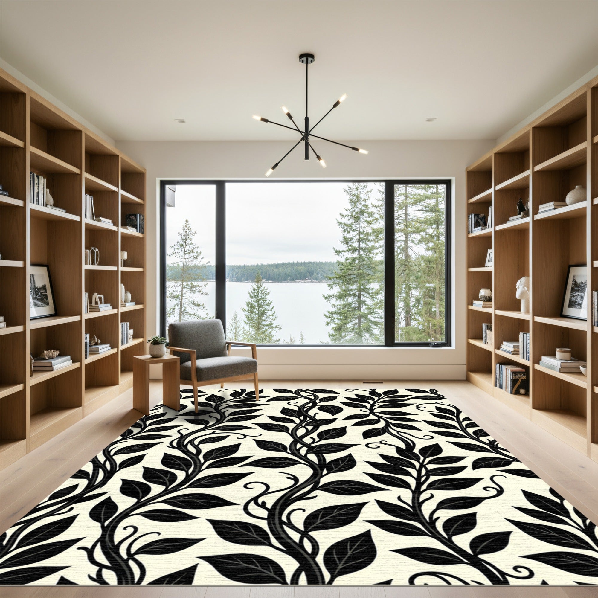 Black Vine Leaf Art Nouveau Rug