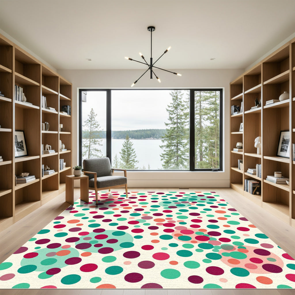 Retro Teal Berry Polka Dot Collage Rug