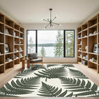 Lush Green Tropical Fern Botanical Focus Rug