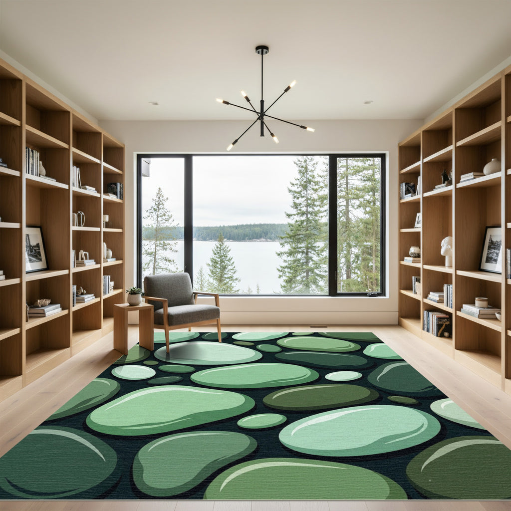 Smooth Jade Pebbles Scattered Arrangement Rug