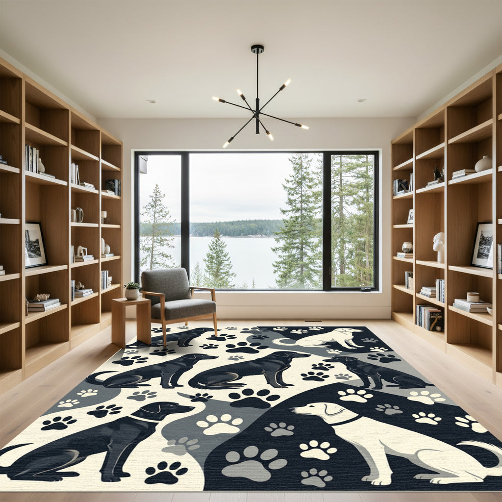 Monochrome Labrador Dog Paw Silhouette Art Rug