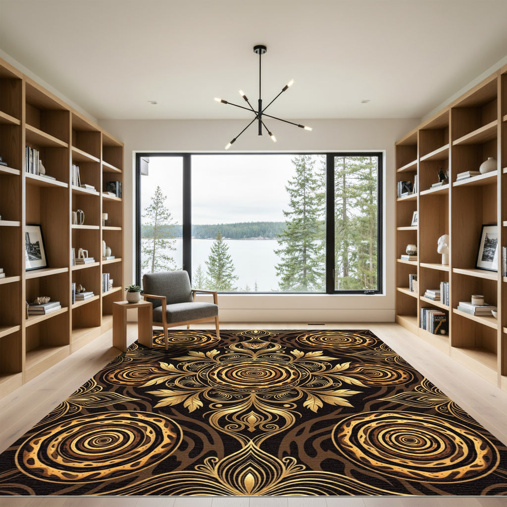 Golden Leopard Cat Floral Medallion Rug