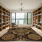 Golden Leopard Cat Floral Medallion Rug
