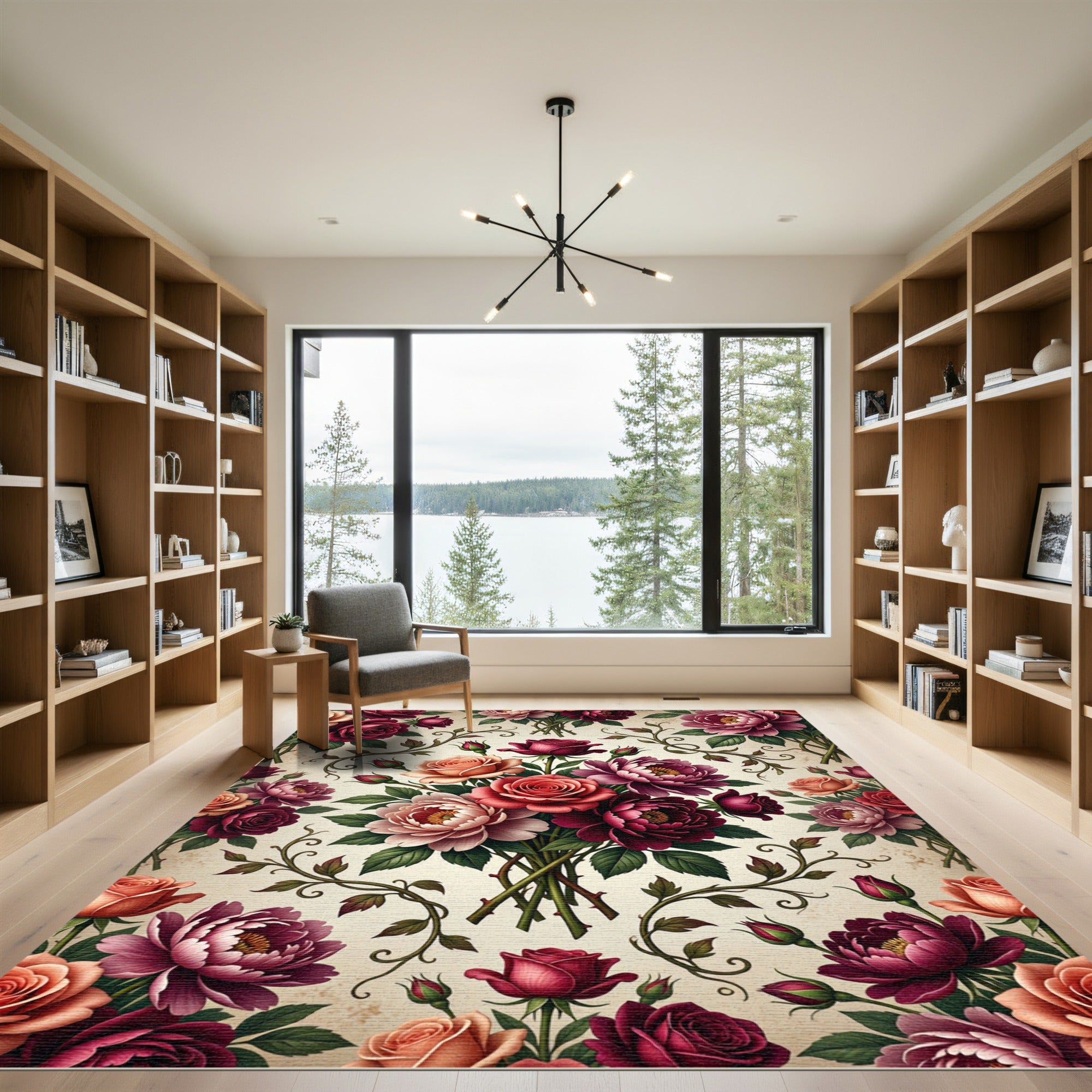 Romantic Floral Bouquet With Crimson Roses Rug