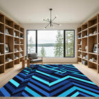 Deep Blue Chevron Abstract Geometric Rug