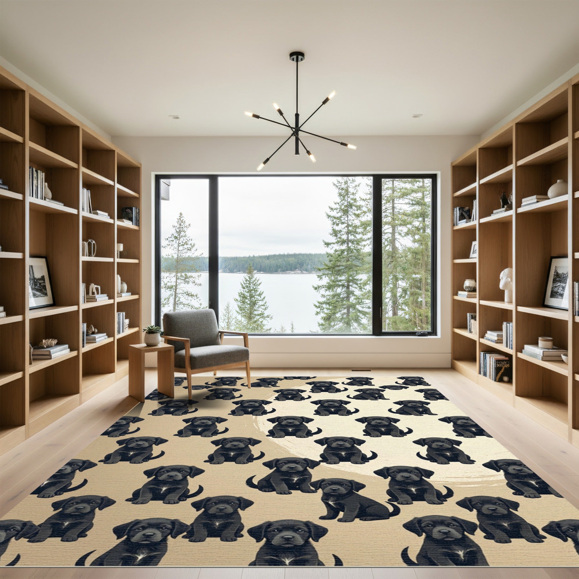 Adorable Black Labrador Puppy Medallion Gold Rug