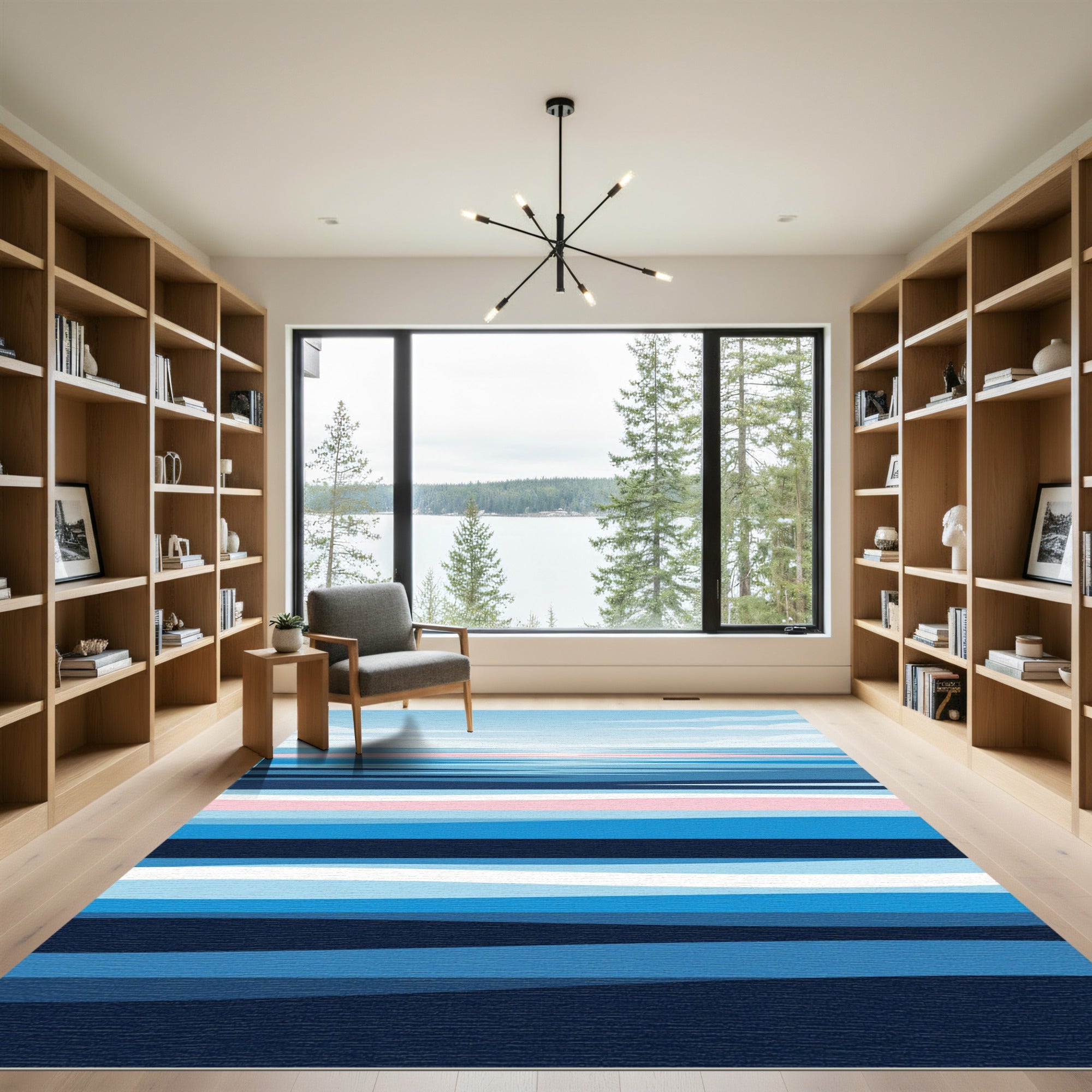 Serene Blue Pink Gradient Seascape Horizon Rug