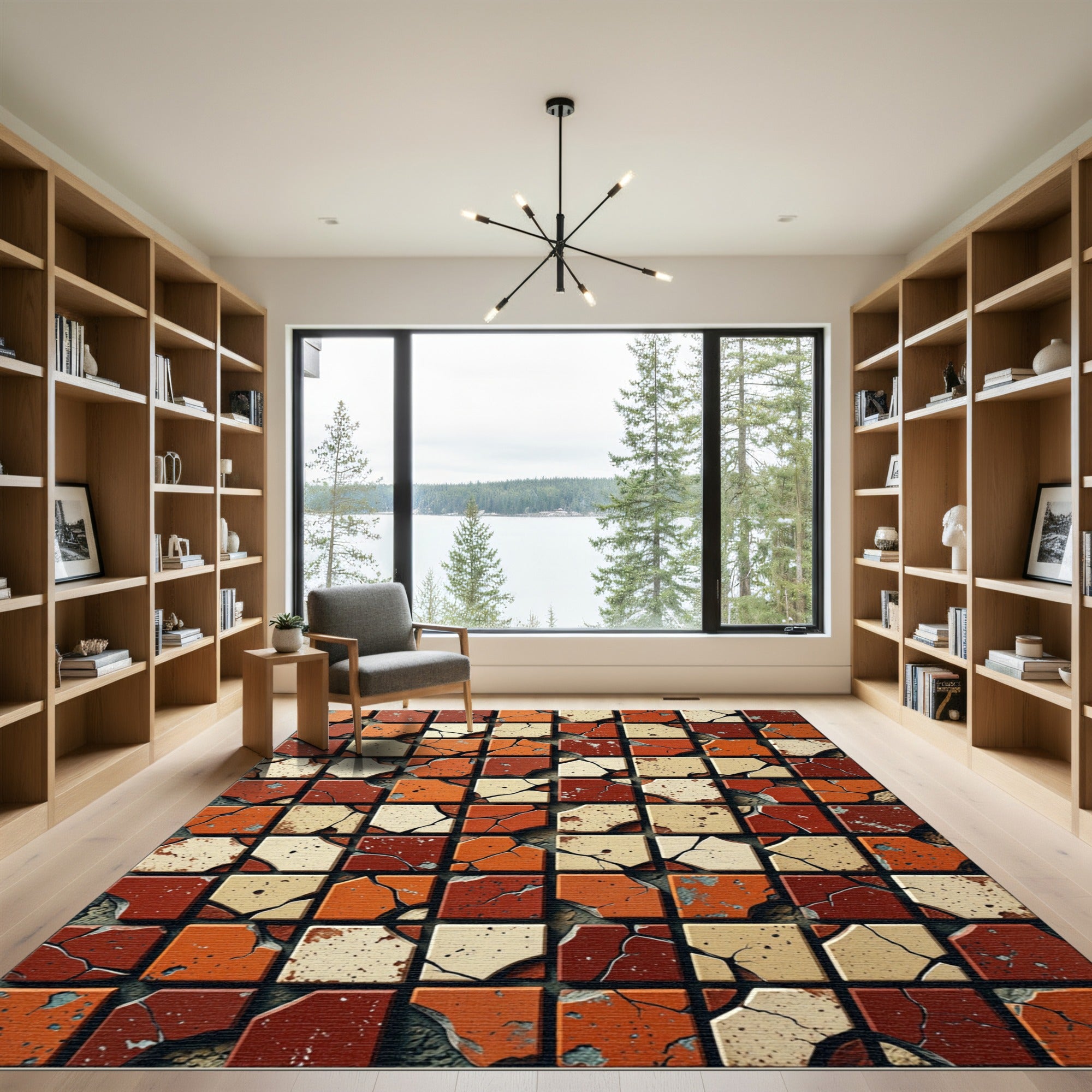 Cracked Terracotta Square Mosaic Rug