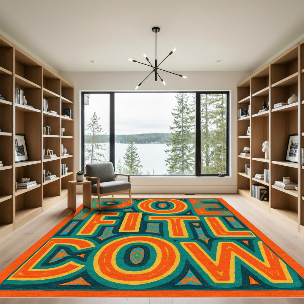 Vibrant Orange Teal Yellow Abstract Letters Rug