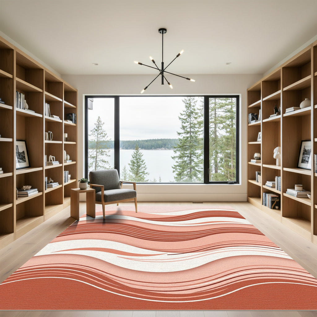 Salmon Pink Layered Wave Rug