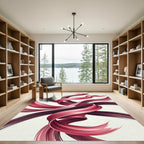Crimson Rose Swirl Abstract Strokes Rug