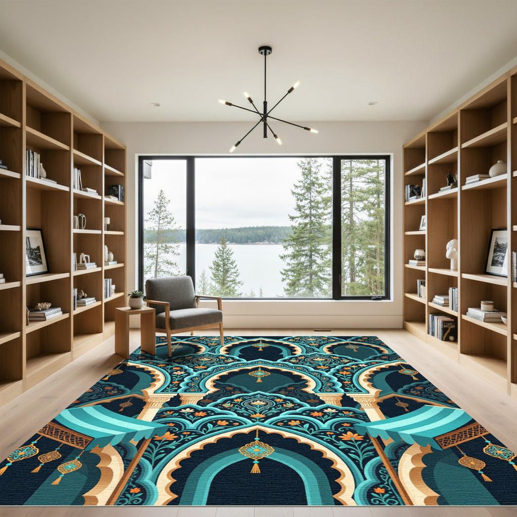 Teal Golden Arch Floral Harmony Rug