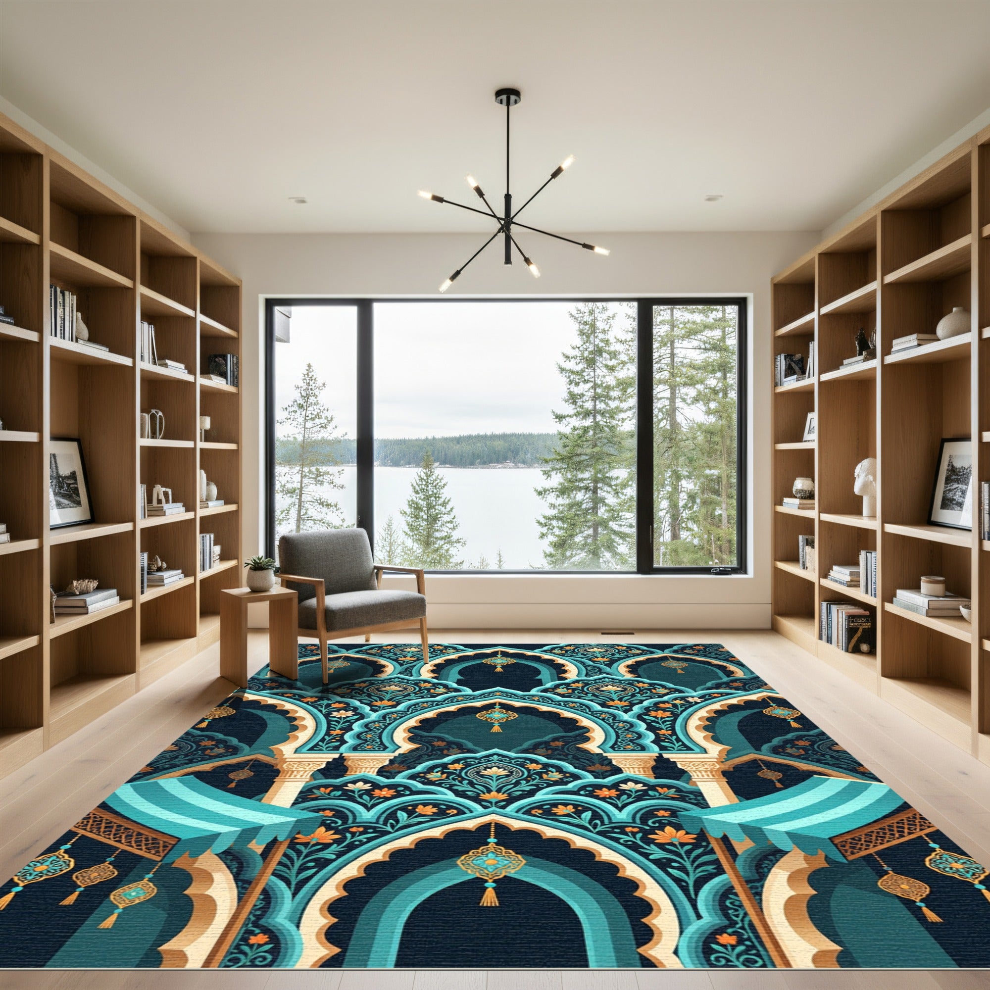 Teal Golden Arch Floral Harmony Rug