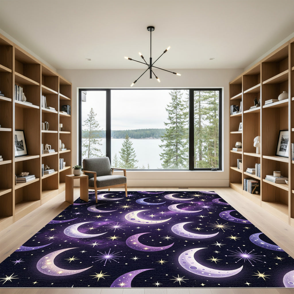 Celestial Purple Night Moon Star Sky Rug