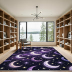 Celestial Purple Night Moon Star Sky Rug