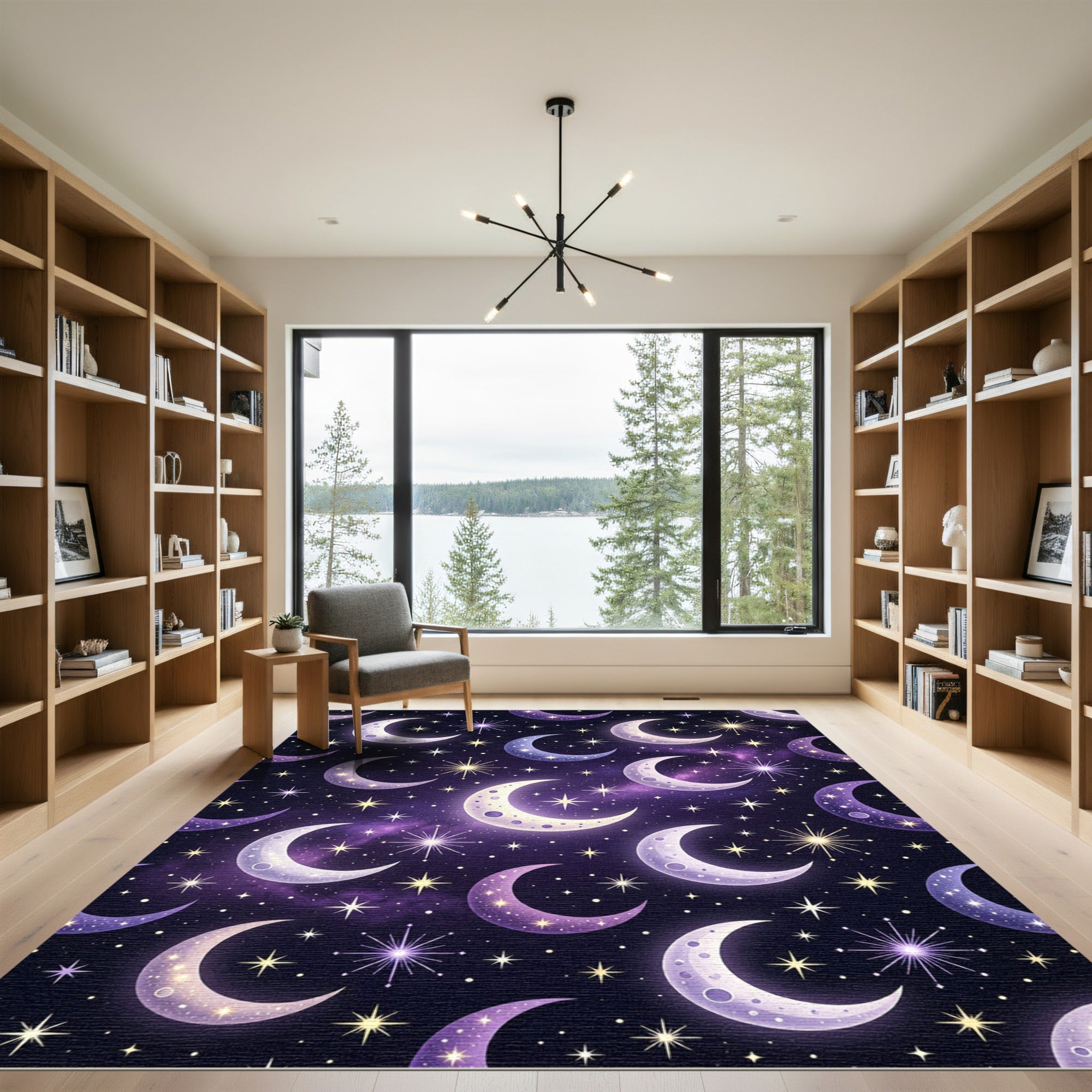 Celestial Purple Night Moon Star Sky Rug