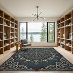 Ornate Slate Gray Floral Medallion Rug