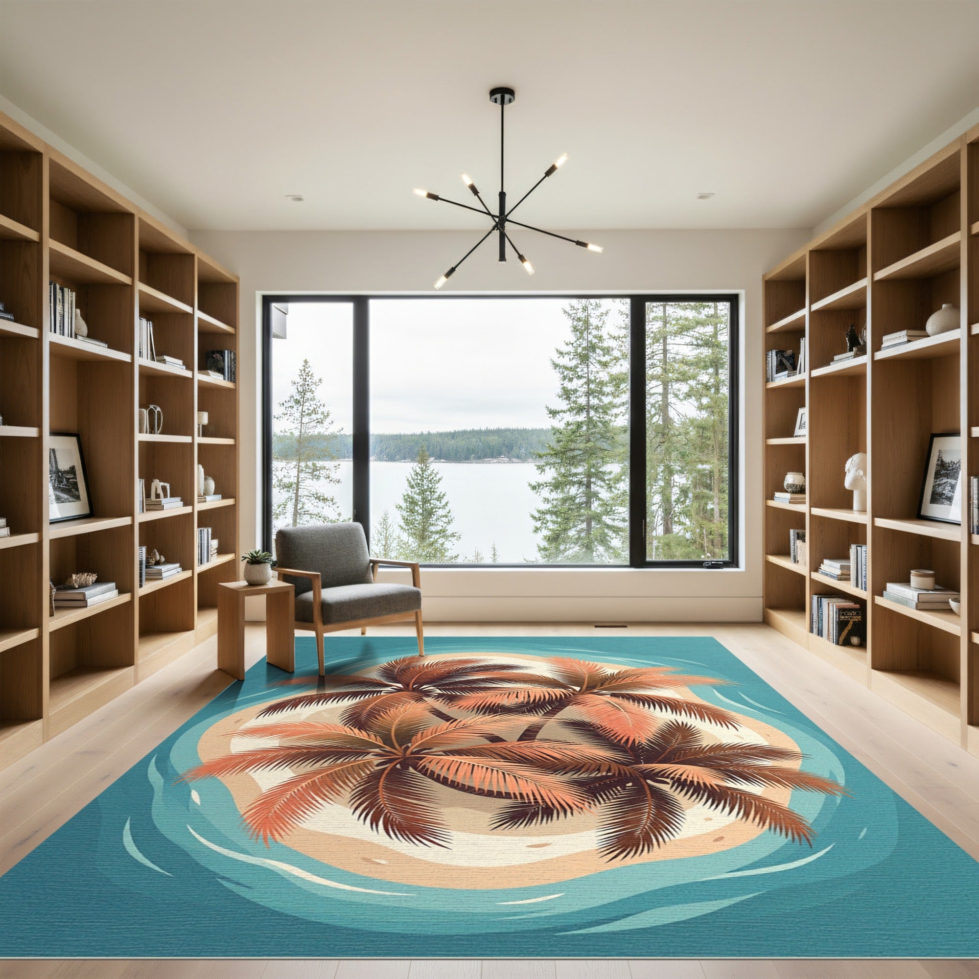 Tropical Palm Island Coastal Scene Rug