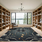 Dark Gothic Spider Charcoal Gold Rug