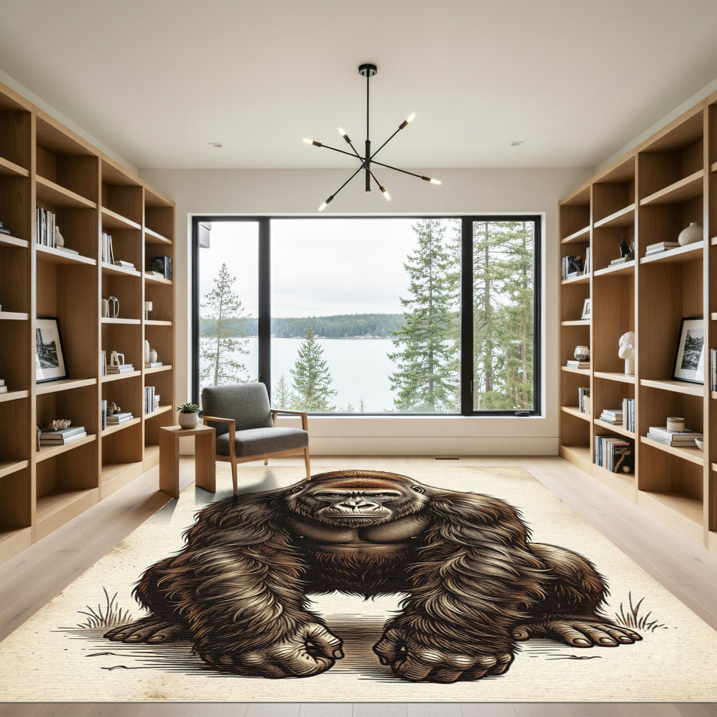Majestic Charcoal Silverback Gorilla Portrait Rug