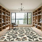 Cream Tan Floral Branch Pattern Rug