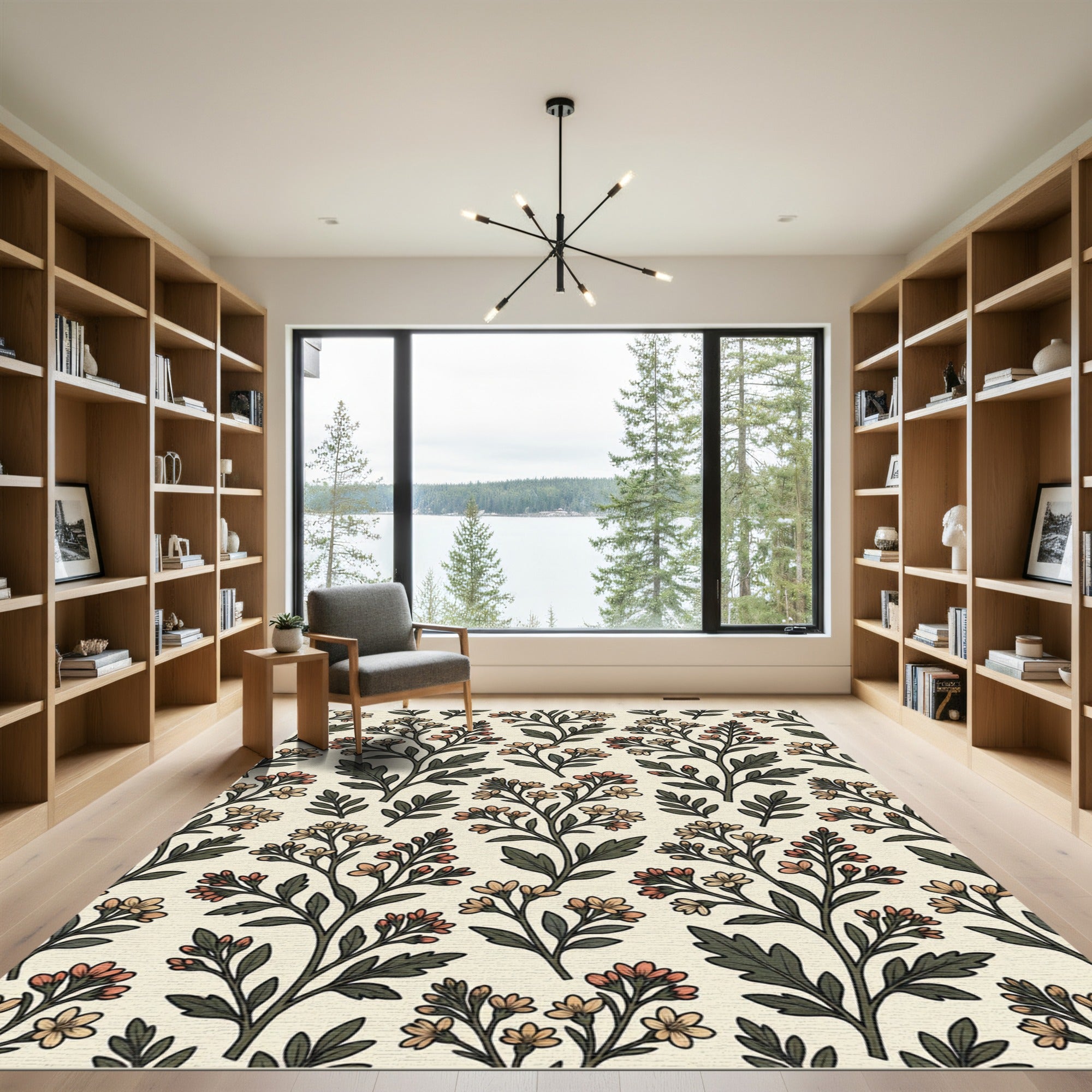 Cream Tan Floral Branch Pattern Rug