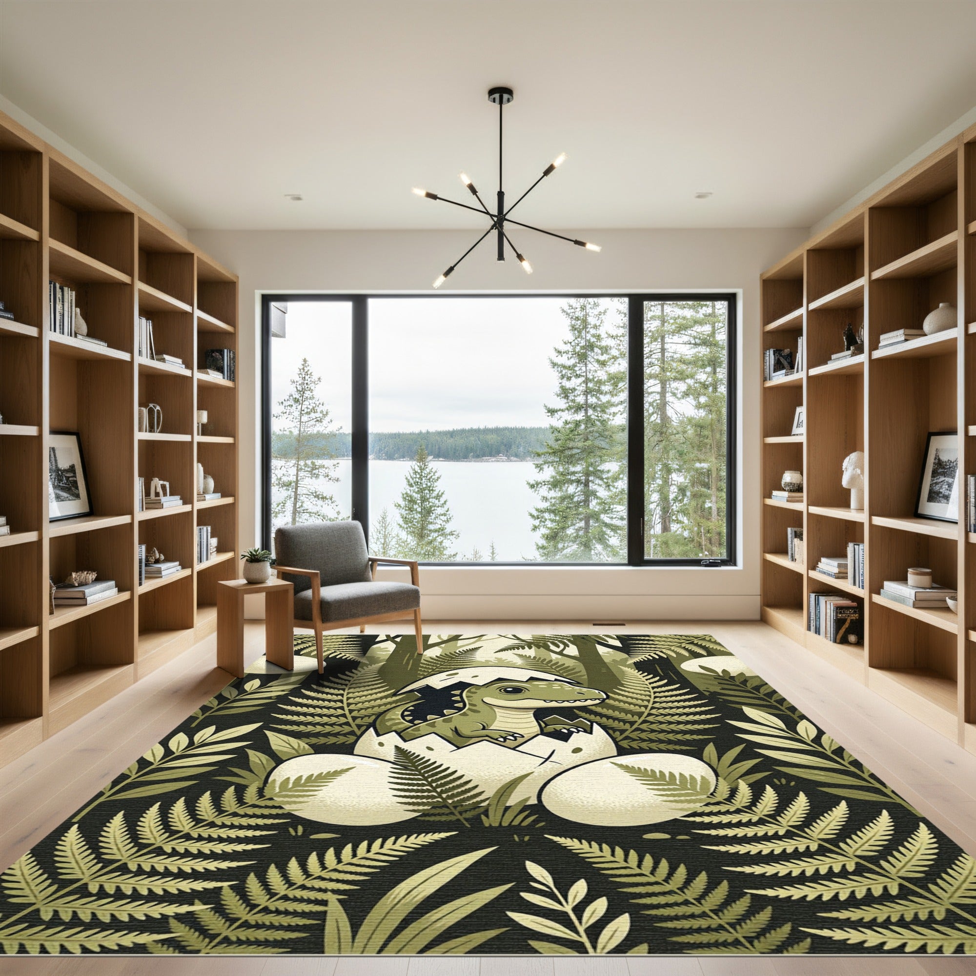 Cute Baby Dinosaur Jungle Fern Rug
