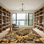 Golden Leopard Savannah Wildlife Scene Rug