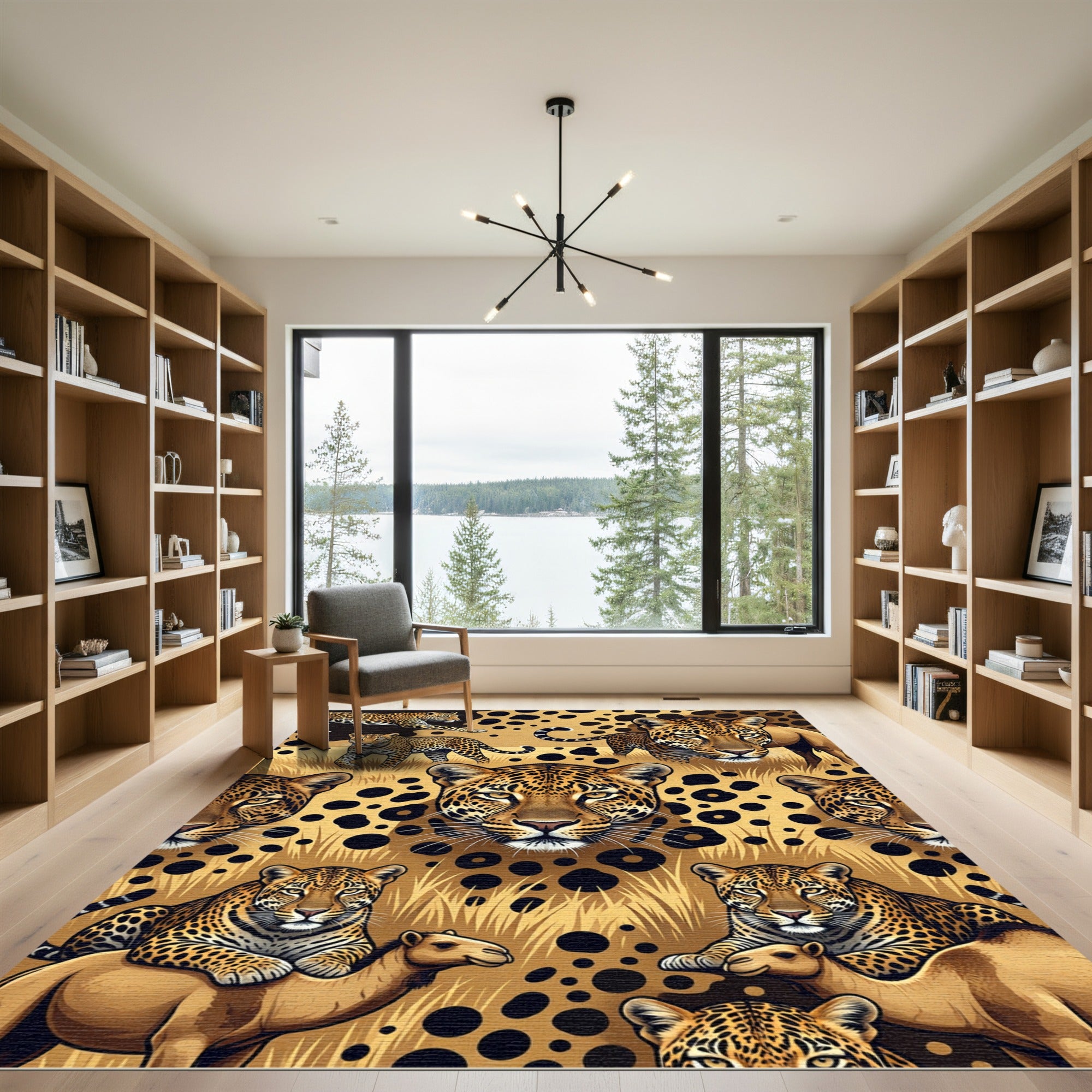 Golden Leopard Savannah Wildlife Scene Rug